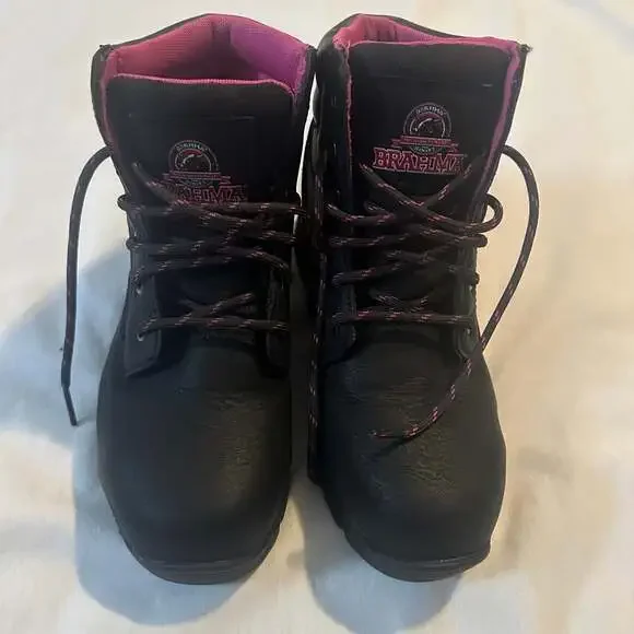 Brahma Bevel Women's Steel Toe Black Pink Leather Utility Work Boots - Picture 3 of 12